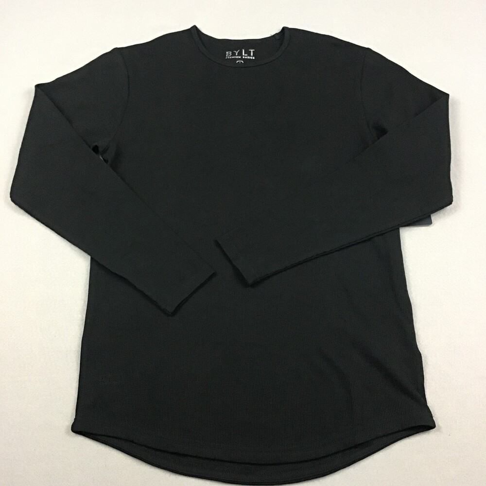 BYLT Shirt Men Small Black Thermal Drop Cut Long Sleeve Pullover Essential S